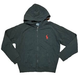 Vintage Polo Ralph Lauren Big Pony Hoodie Mens Sz  XL Full Zip Sweater Black Red
